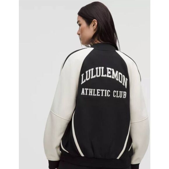 Lululemon Oversized Collegiate Scuba Jacket XL XXL Varsity Graphic Design Black - Picture 2 of 5